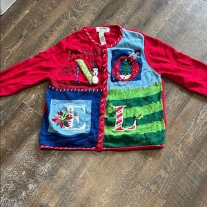 Tiara Women's Christmas Cardigan Sweater XL‎ Multicolor Festive Holiday NOEL